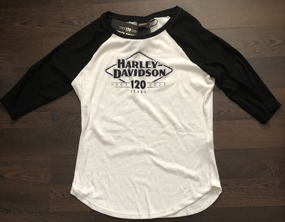 NEW HARLEY DAVIDSON 96682-23 Women’s 120th Anniversary Tee White Knit Tee Sz XL